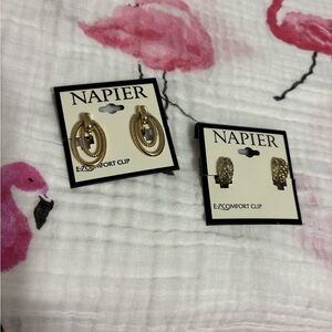 Bundle of 2 Pair Napier Comfort Clip Earrings Gold Tone